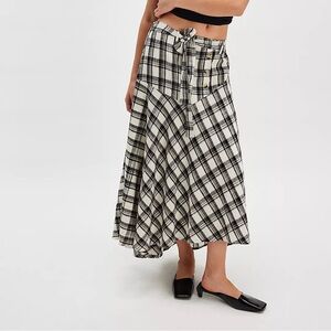 Free People Black and White Plaid Midi Skirt Set